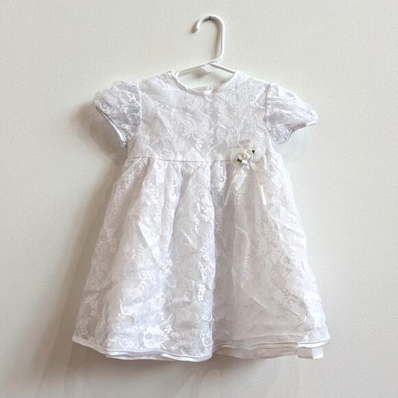 Vtg Dress Baby Girls Sz 18m White Lace Flower Girl Easter 90s - Picture 1 of 5